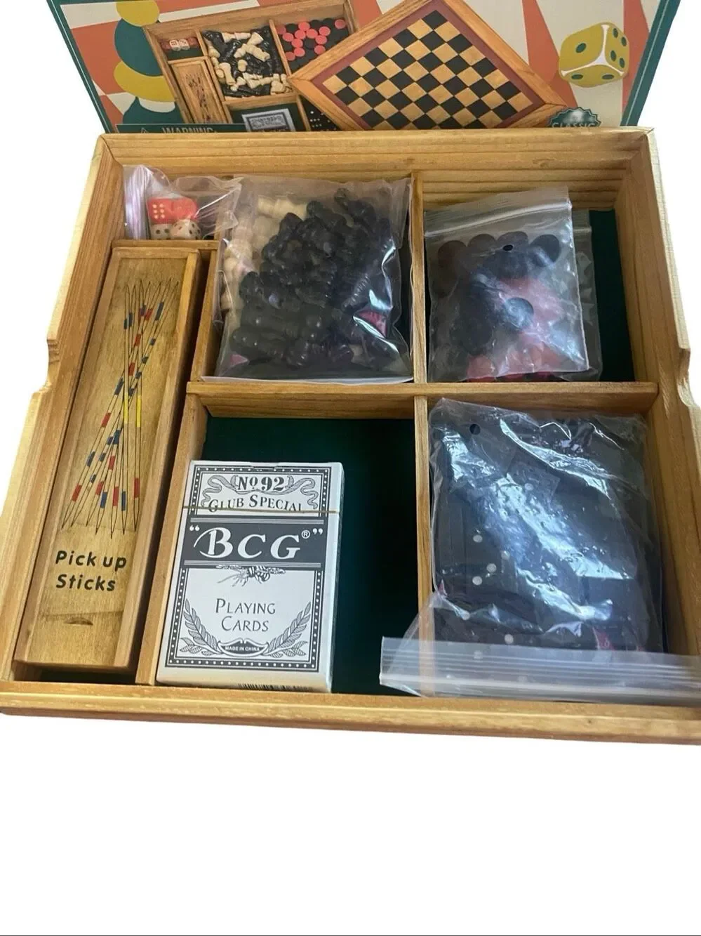 New Professor Puzzle Six in One Wooden Games Compendium Family Board Game Set